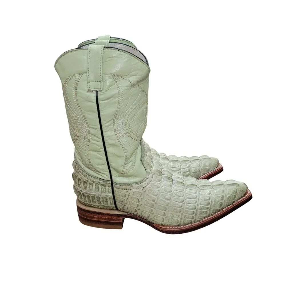 Holster Kids Cowhide Caiman Print Embroidered  Boots Leather Western Cowboy Boot